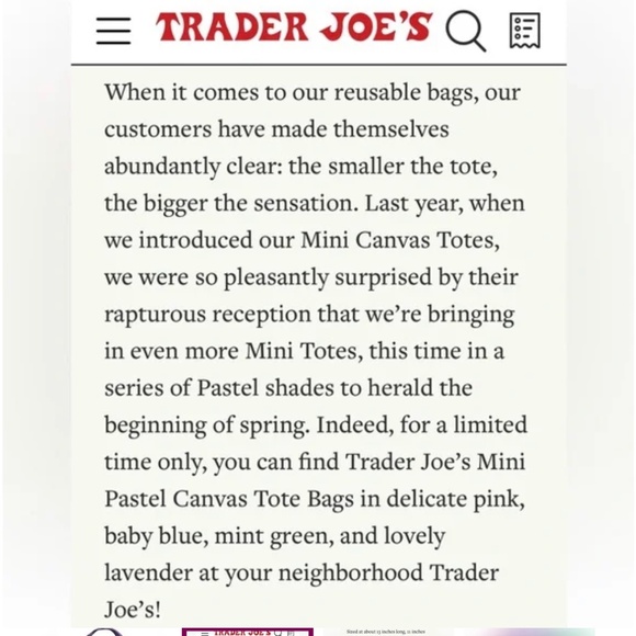 2026 Trader Joe’s Mini Tote - Purple White - Picture 2 of 9